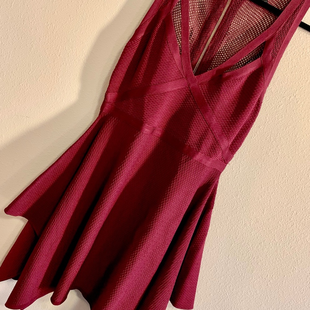 GUESS | Burgundy Asymmetrical Bandage Pixie Dress